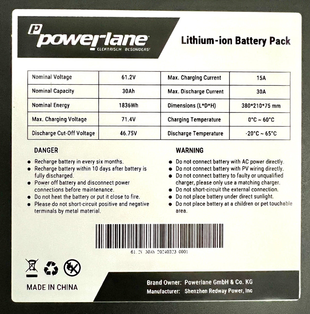 powerlane Akku Greta 60V-30Ah