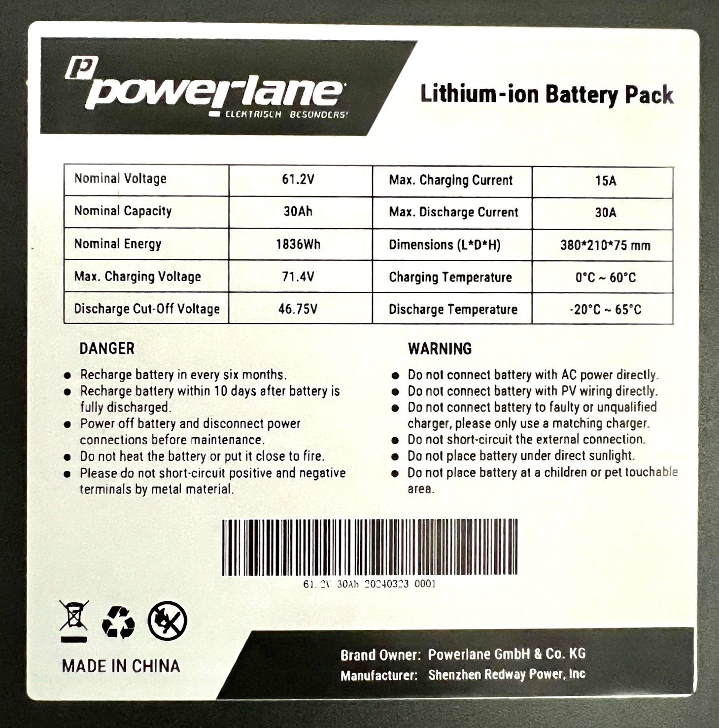 powerlane Akku Greta 60V-30Ah