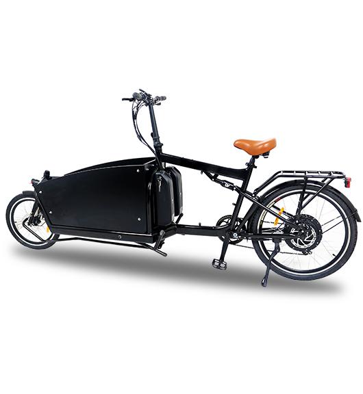 Powerlane Carico E-Lastenrad schwarz brauner Sattel Seitenansicht